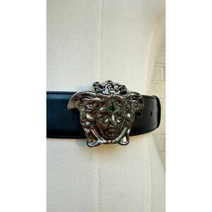 Versace La Medusa Black Leather Belt Silver Medusa Buckle 85 / 34 Italy